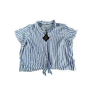 Ava & Viv Shirt Womens 4X Blue Cap Sleeve Button Up Linen Striped Crop NWT